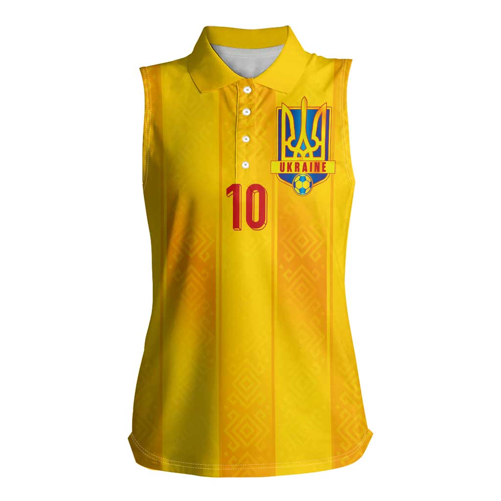 Custom Ukraine National Football Women Sleeveless Polo Shirt Vyshyvanka Inspired Geometry - Wonder Print Shop