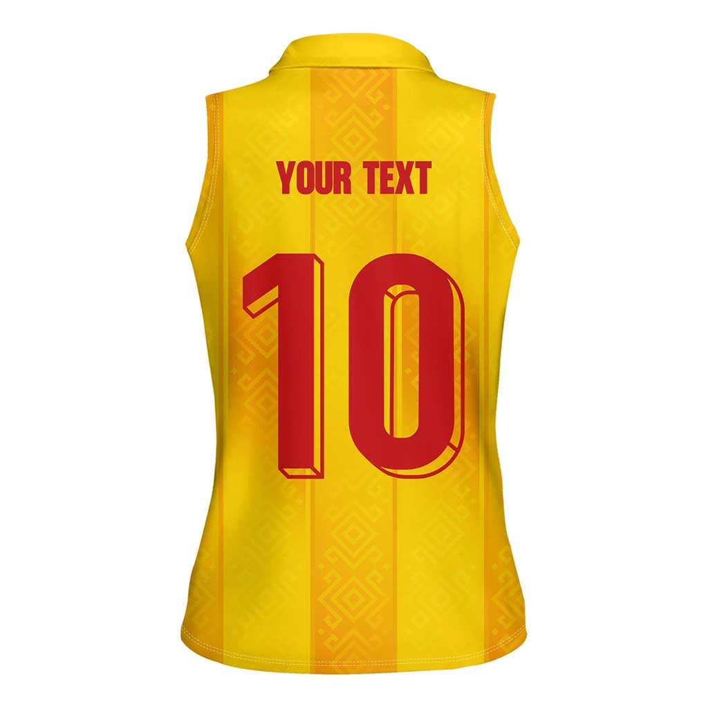 Custom Ukraine National Football Women Sleeveless Polo Shirt Vyshyvanka Inspired Geometry - Wonder Print Shop