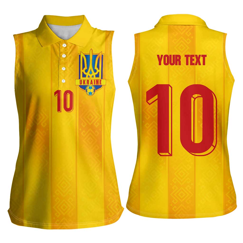 Custom Ukraine National Football Women Sleeveless Polo Shirt Vyshyvanka Inspired Geometry - Wonder Print Shop