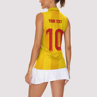 Custom Ukraine National Football Women Sleeveless Polo Shirt Vyshyvanka Inspired Geometry - Wonder Print Shop