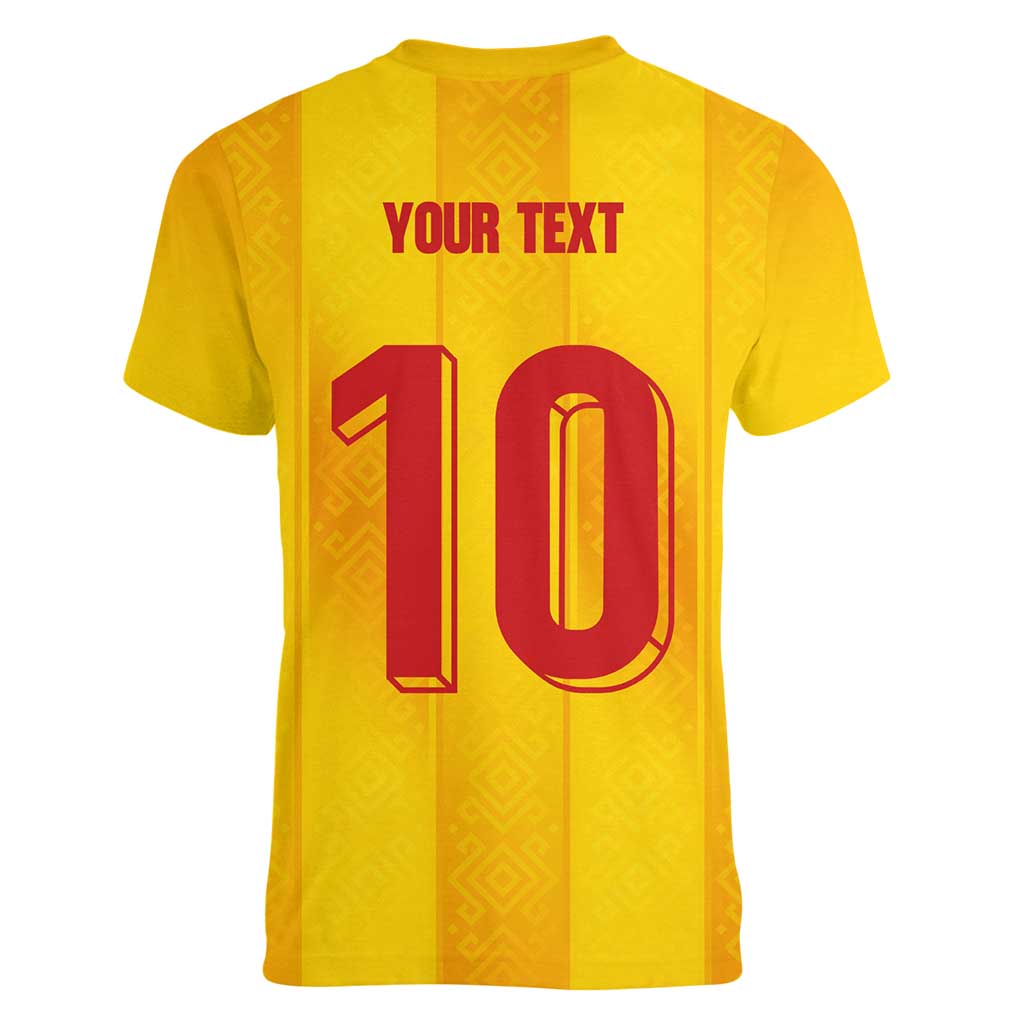 Custom Ukraine National Football Women V-Neck T-Shirt Vyshyvanka Inspired Geometry - Wonder Print Shop