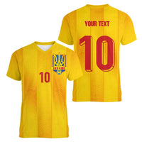 Custom Ukraine National Football Women V-Neck T-Shirt Vyshyvanka Inspired Geometry - Wonder Print Shop