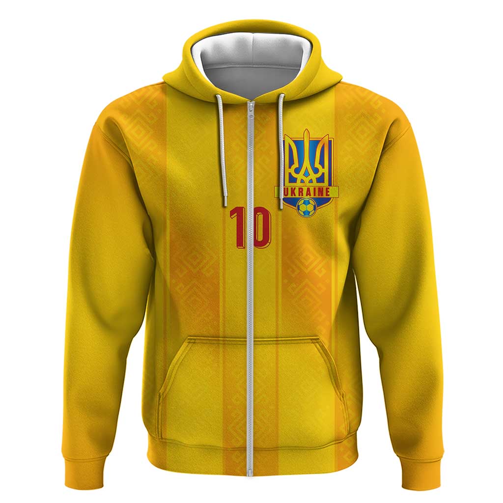 Custom Ukraine National Football Zip Hoodie Vyshyvanka Inspired Geometry - Wonder Print Shop