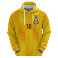 Custom Ukraine National Football Zip Hoodie Vyshyvanka Inspired Geometry - Wonder Print Shop