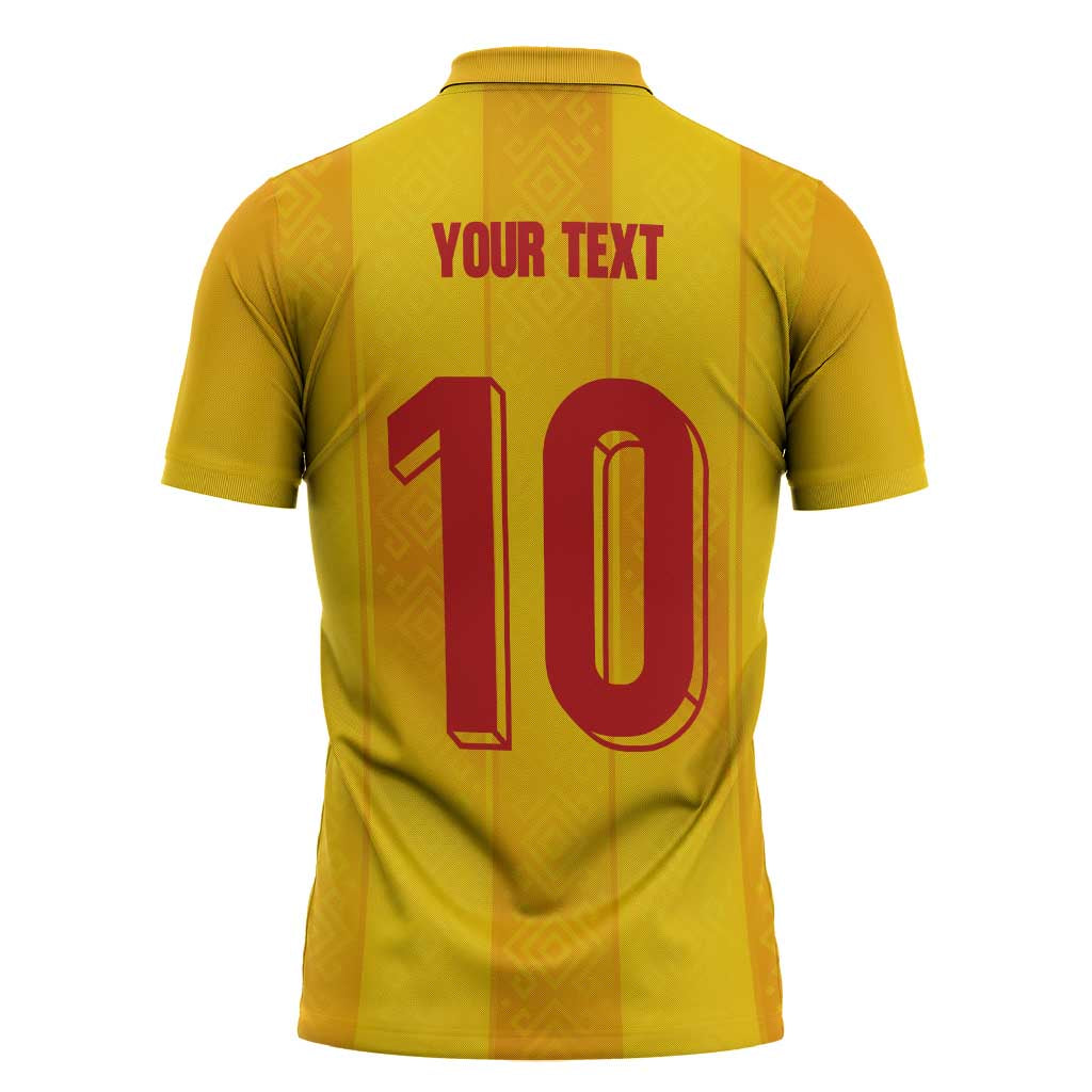 Custom Ukraine National Football Zipper Polo Shirt Vyshyvanka Inspired Geometry - Wonder Print Shop