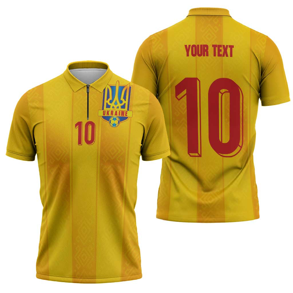 Custom Ukraine National Football Zipper Polo Shirt Vyshyvanka Inspired Geometry - Wonder Print Shop