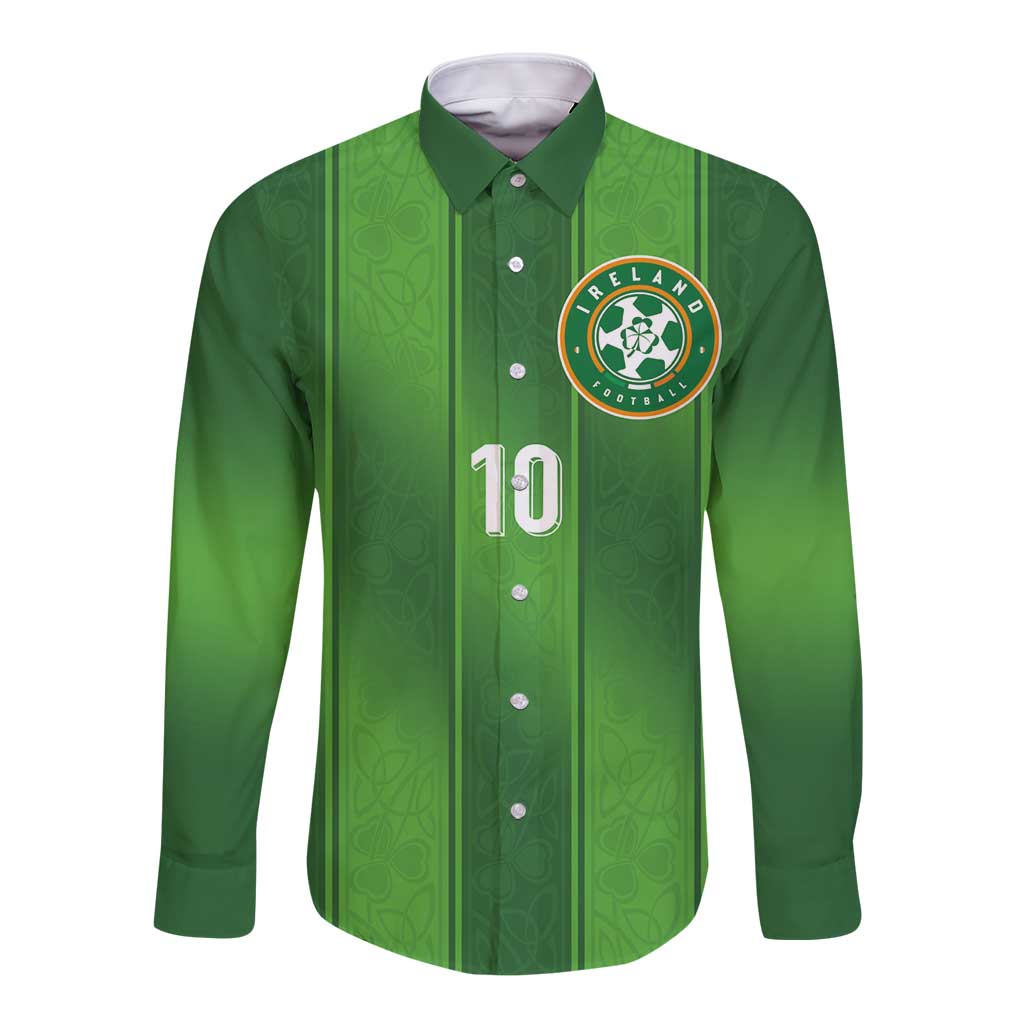 Custom Ireland National Football Long Sleeve Button Shirt Celtics Knot Shamrocks Inspired Geometry - Wonder Print Shop
