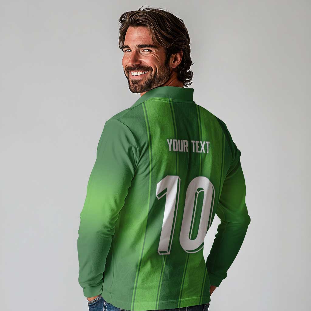 Custom Ireland National Football Long Sleeve Polo Shirt Celtics Knot Shamrocks Inspired Geometry - Wonder Print Shop