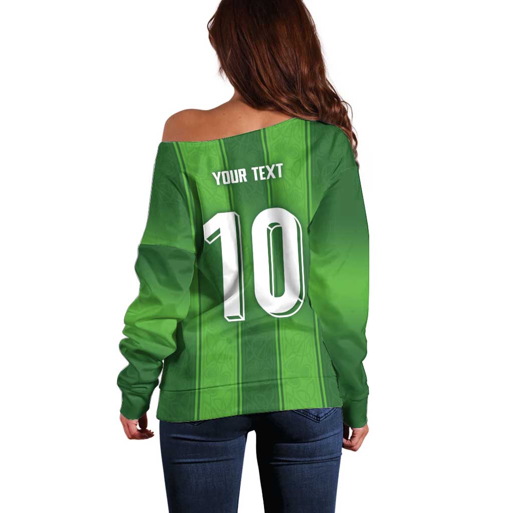 Custom Ireland National Football Off Shoulder Sweater Celtics Knot Shamrocks Inspired Geometry - Wonder Print Shop
