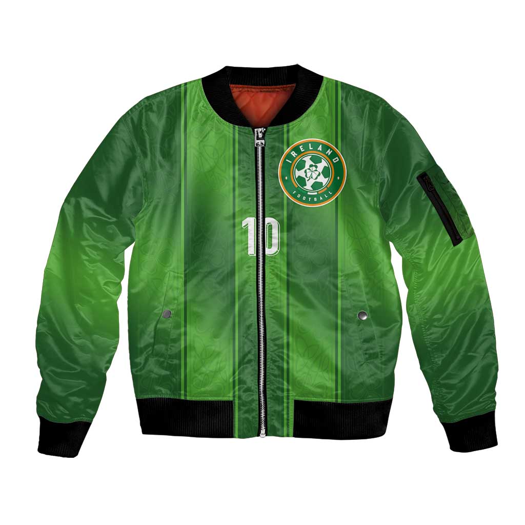 Custom Ireland National Football Sleeve Zip Bomber Jacket Celtics Knot Shamrocks Inspired Geometry - Wonder Print Shop