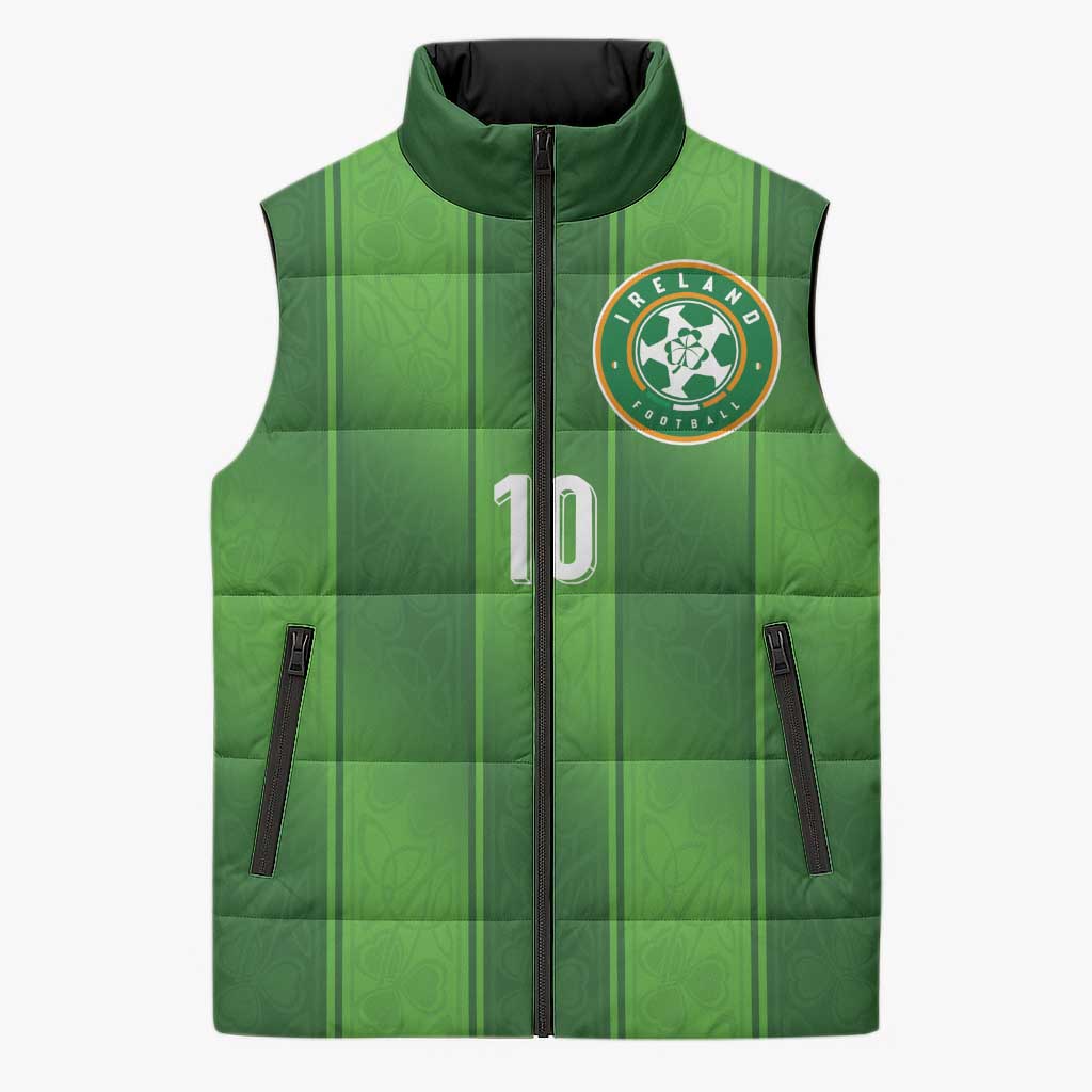 Custom Ireland National Football Sleeveless Puffer Jacket Celtics Knot Shamrocks Inspired Geometry - Wonder Print Shop