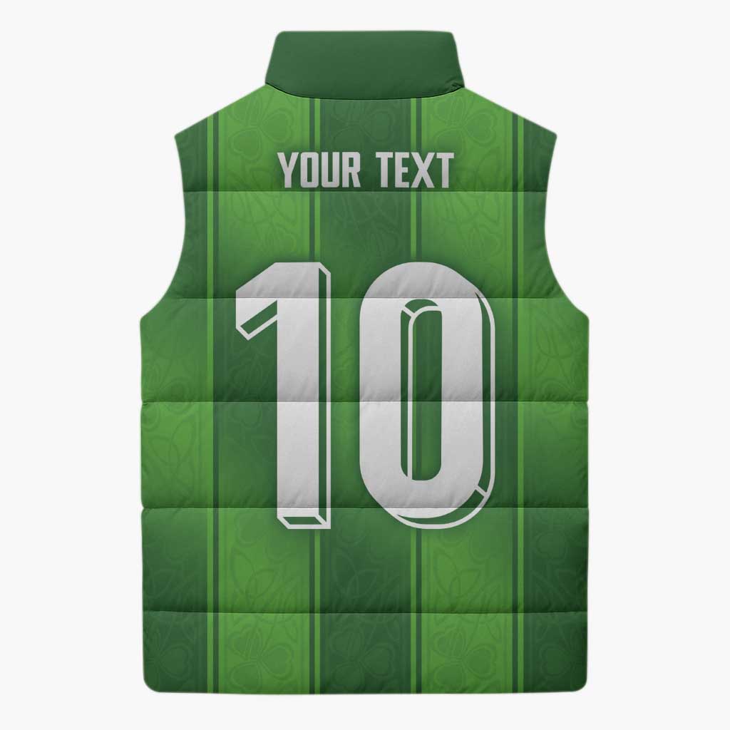 Custom Ireland National Football Sleeveless Puffer Jacket Celtics Knot Shamrocks Inspired Geometry - Wonder Print Shop