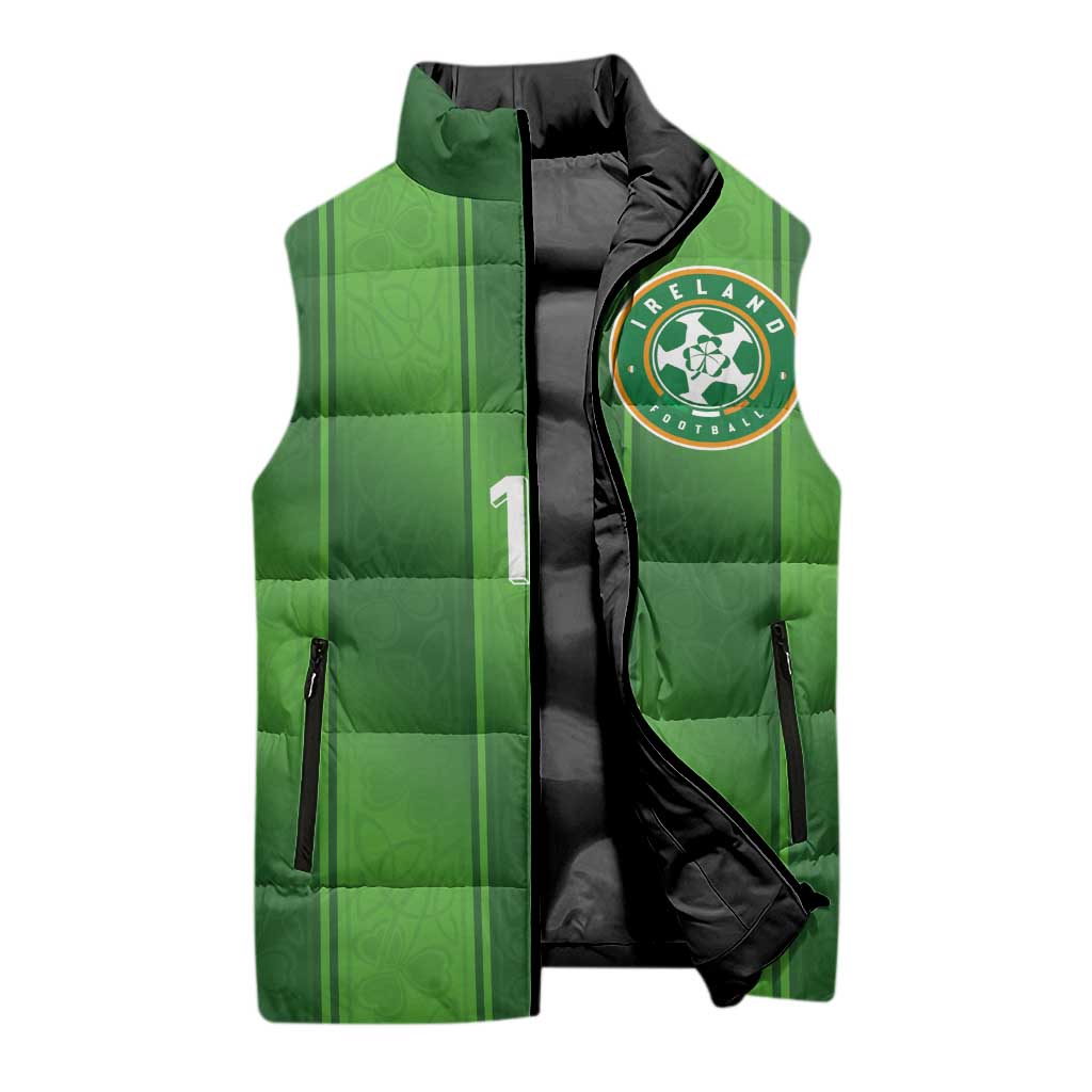 Custom Ireland National Football Sleeveless Puffer Jacket Celtics Knot Shamrocks Inspired Geometry - Wonder Print Shop
