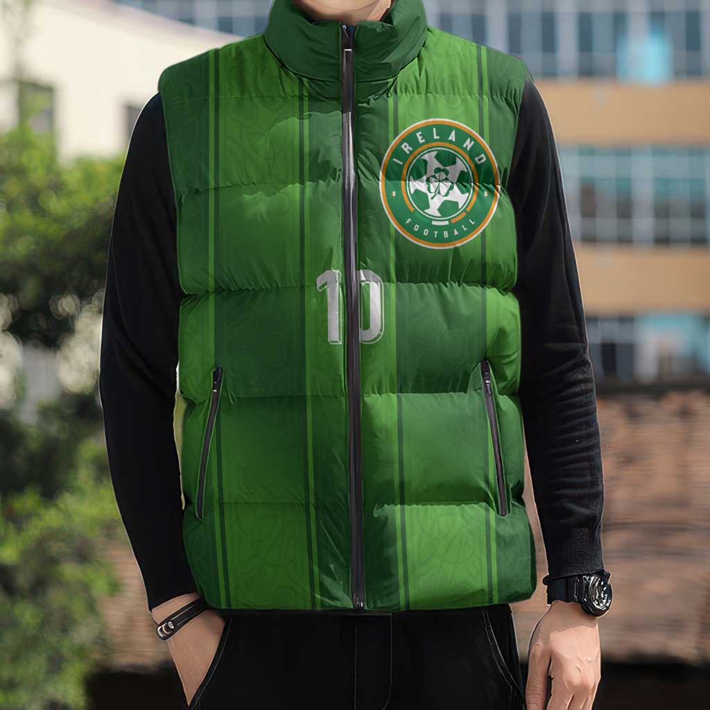 Custom Ireland National Football Sleeveless Puffer Jacket Celtics Knot Shamrocks Inspired Geometry - Wonder Print Shop