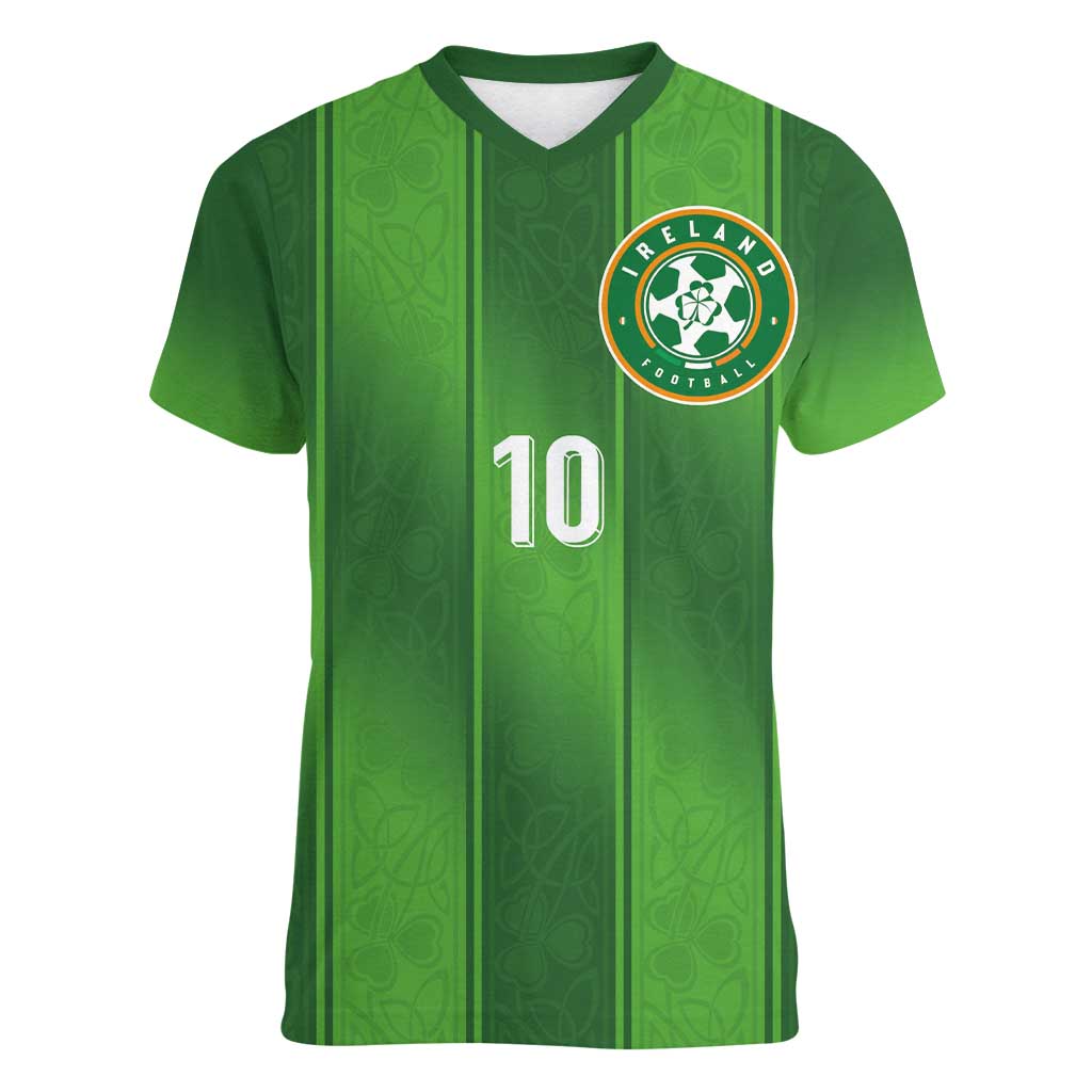Custom Ireland National Football Women V-Neck T-Shirt Celtics Knot Shamrocks Inspired Geometry - Wonder Print Shop