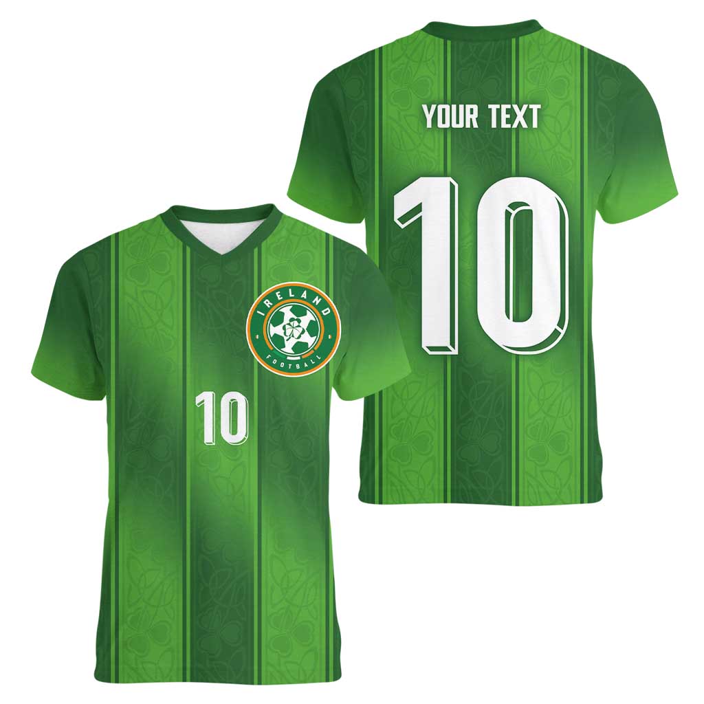 Custom Ireland National Football Women V-Neck T-Shirt Celtics Knot Shamrocks Inspired Geometry - Wonder Print Shop