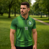Custom Ireland National Football Zipper Polo Shirt Celtics Knot Shamrocks Inspired Geometry - Wonder Print Shop