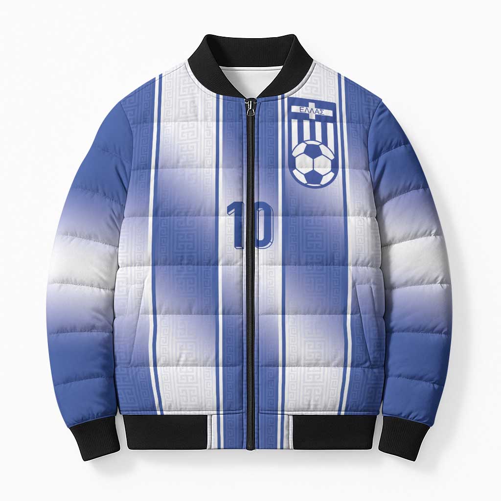 Custom Greece National Football Bomber Puffer Jacket Greek Key Inspired Geometry - Wonder Print Shop