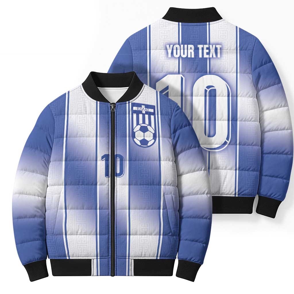 Custom Greece National Football Bomber Puffer Jacket Greek Key Inspired Geometry - Wonder Print Shop