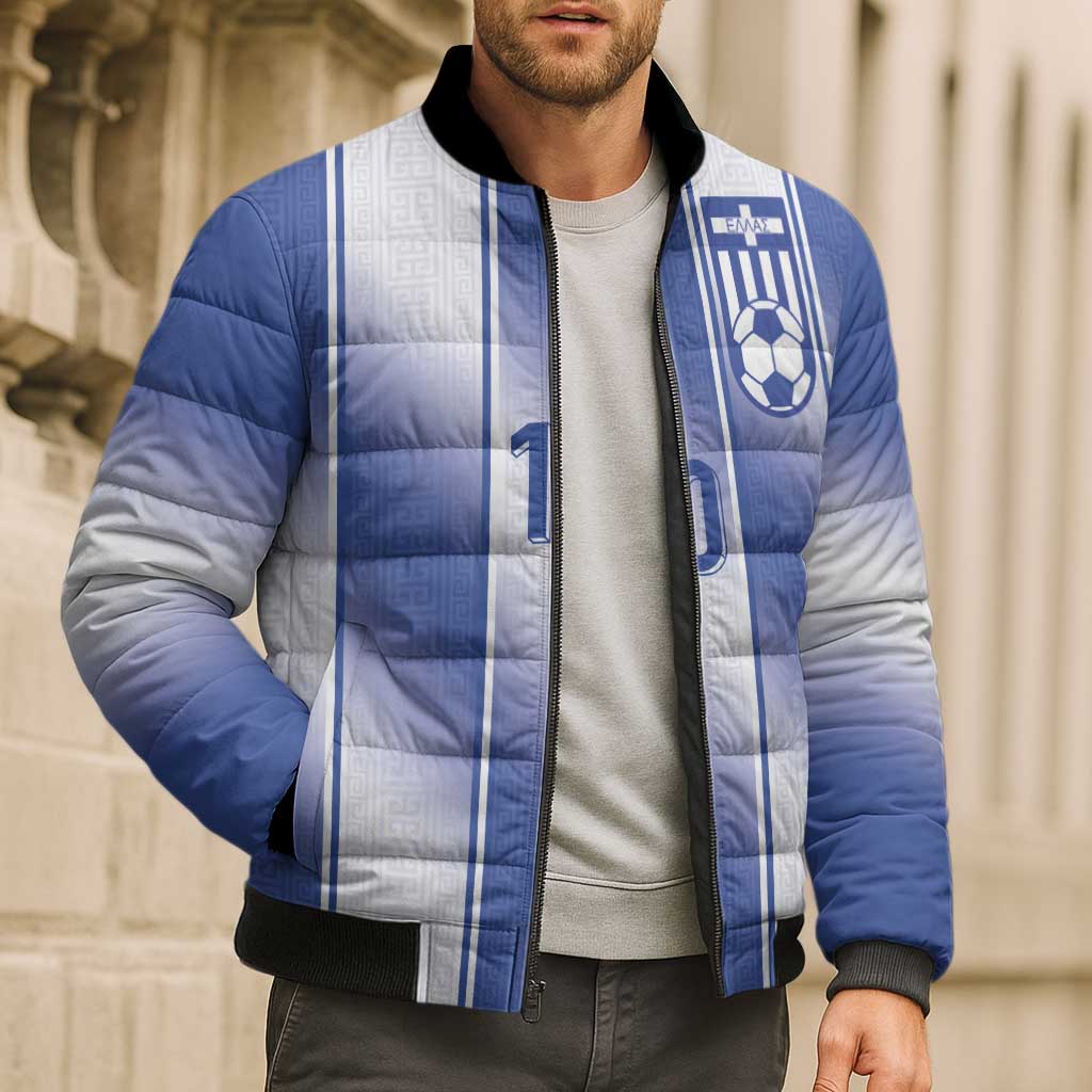 Custom Greece National Football Bomber Puffer Jacket Greek Key Inspired Geometry - Wonder Print Shop