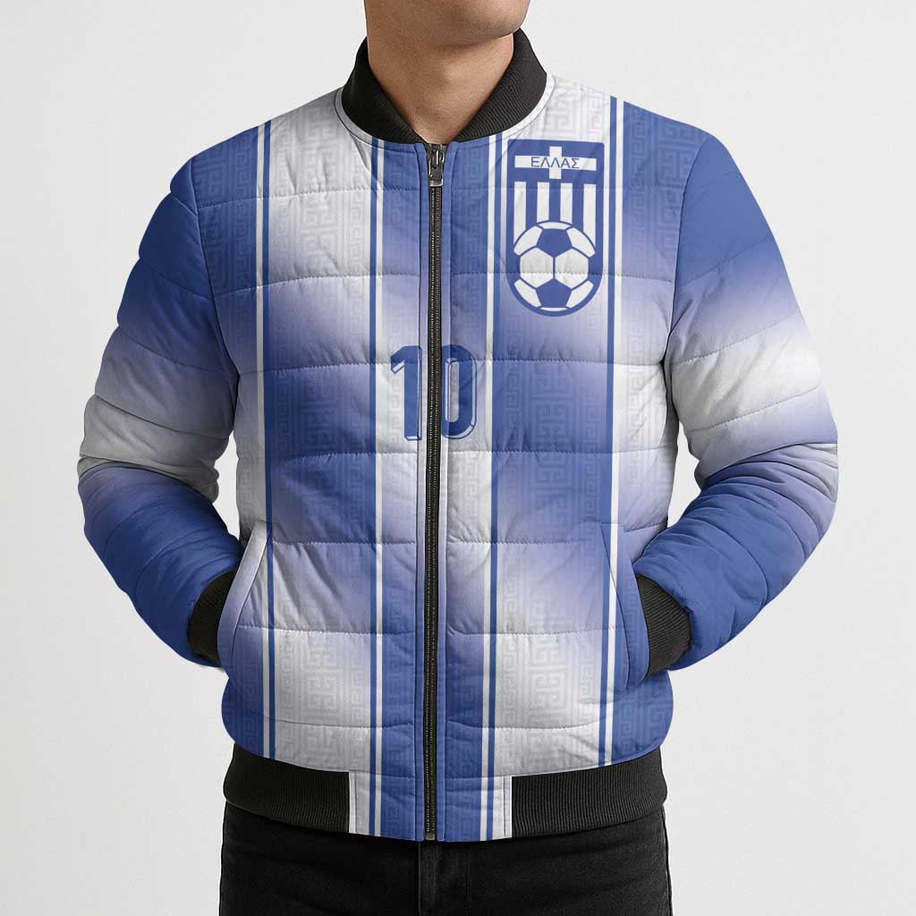 Custom Greece National Football Bomber Puffer Jacket Greek Key Inspired Geometry - Wonder Print Shop