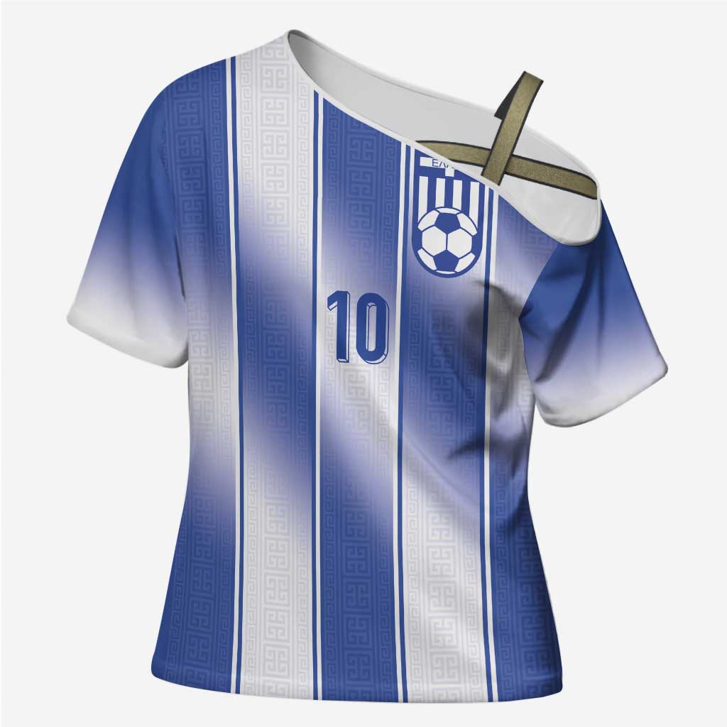 Custom Greece National Football Cross Shoulder Shirt Greek Key Inspired Geometry - Wonder Print Shop