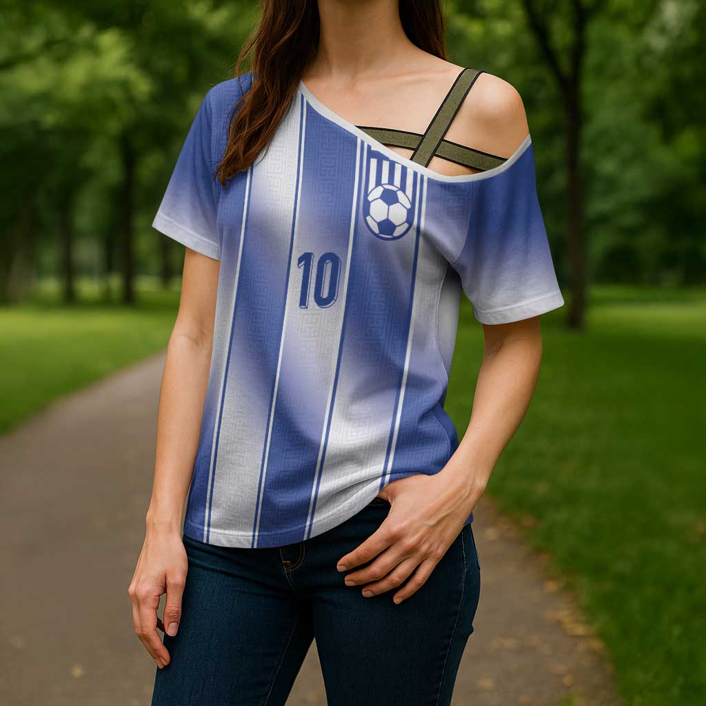 Custom Greece National Football Cross Shoulder Shirt Greek Key Inspired Geometry - Wonder Print Shop