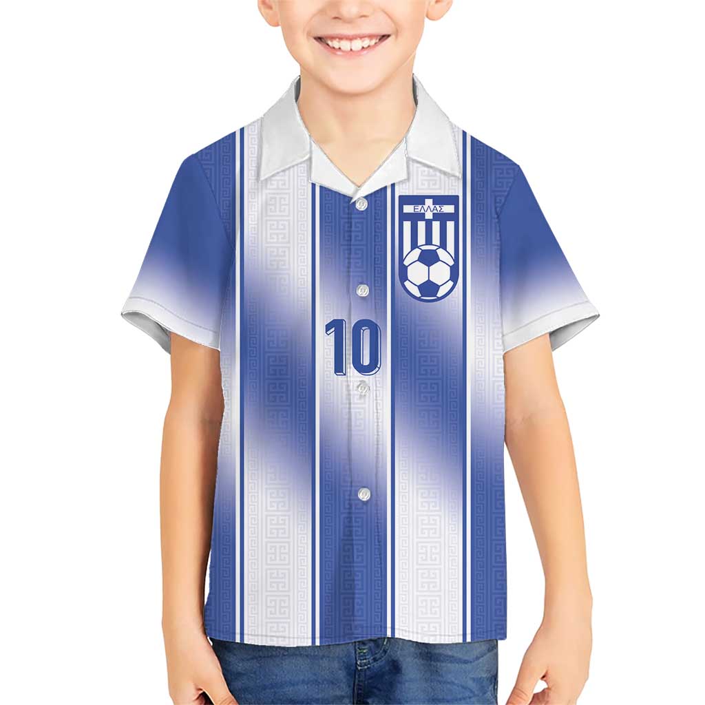 Custom Greece National Football Kid Hawaiian Shirt Greek Key Inspired Geometry - Wonder Print Shop