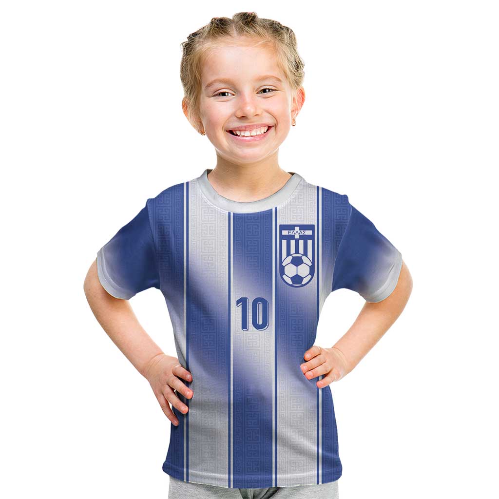 Custom Greece National Football Kid T Shirt Greek Key Inspired Geometry - Wonder Print Shop