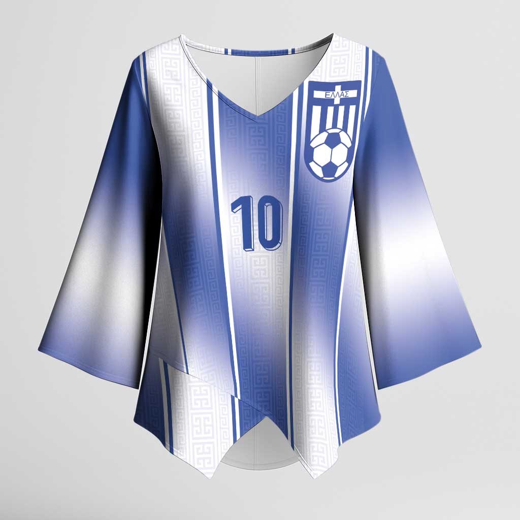 Custom Greece National Football Kimono Sleeve Blouse Greek Key Inspired Geometry - Wonder Print Shop
