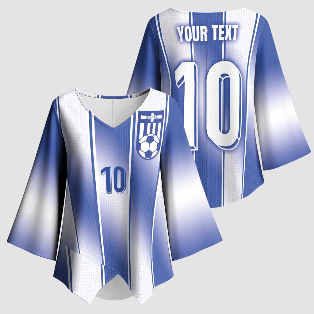 Custom Greece National Football Kimono Sleeve Blouse Greek Key Inspired Geometry - Wonder Print Shop