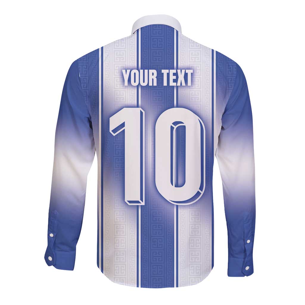 Custom Greece National Football Long Sleeve Button Shirt Greek Key Inspired Geometry - Wonder Print Shop