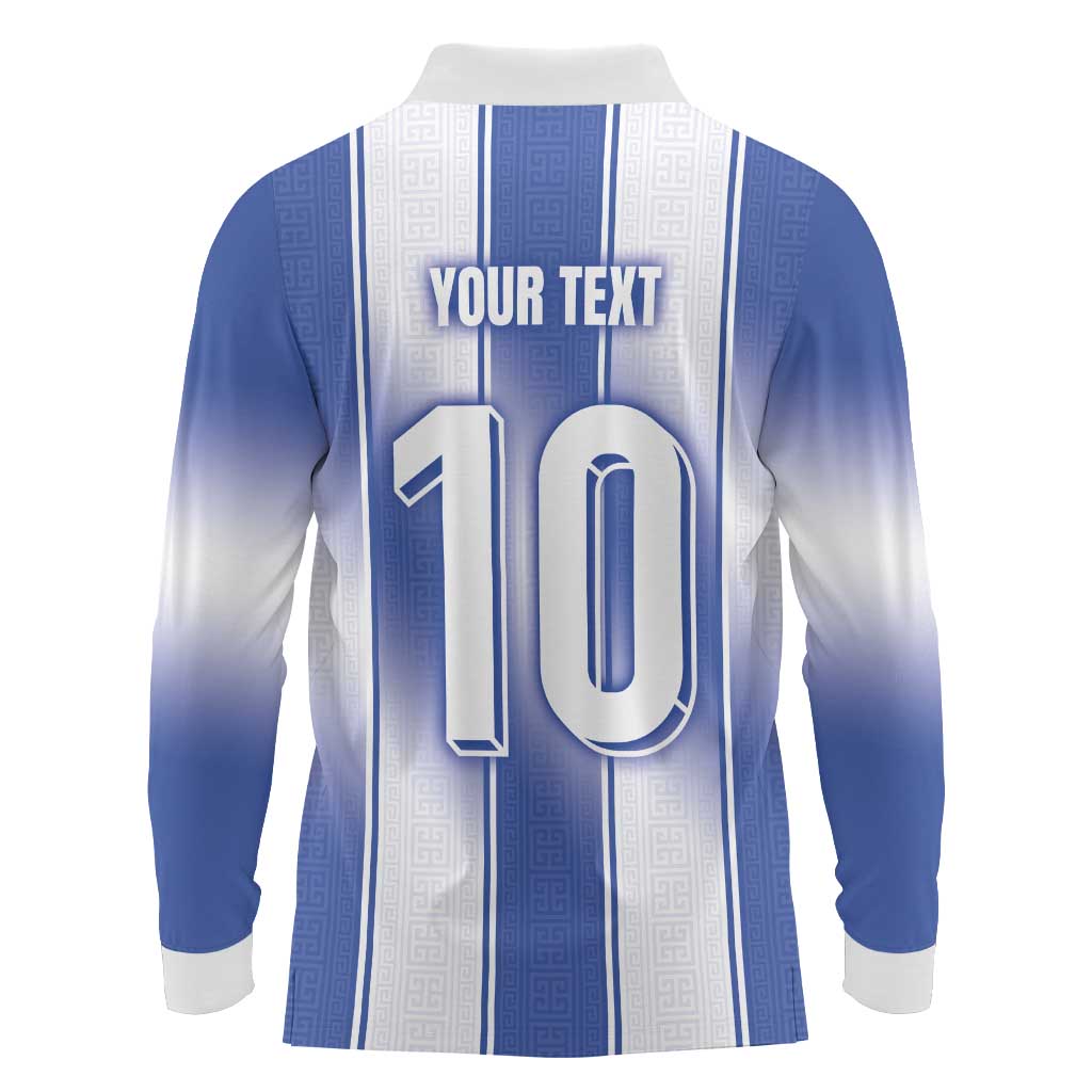 Custom Greece National Football Long Sleeve Polo Shirt Greek Key Inspired Geometry - Wonder Print Shop