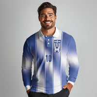 Custom Greece National Football Long Sleeve Polo Shirt Greek Key Inspired Geometry - Wonder Print Shop