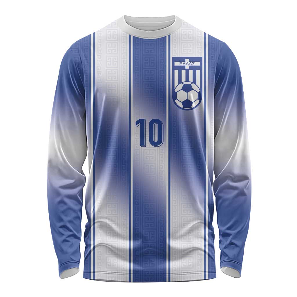 Custom Greece National Football Long Sleeve Shirt Greek Key Inspired Geometry - Wonder Print Shop