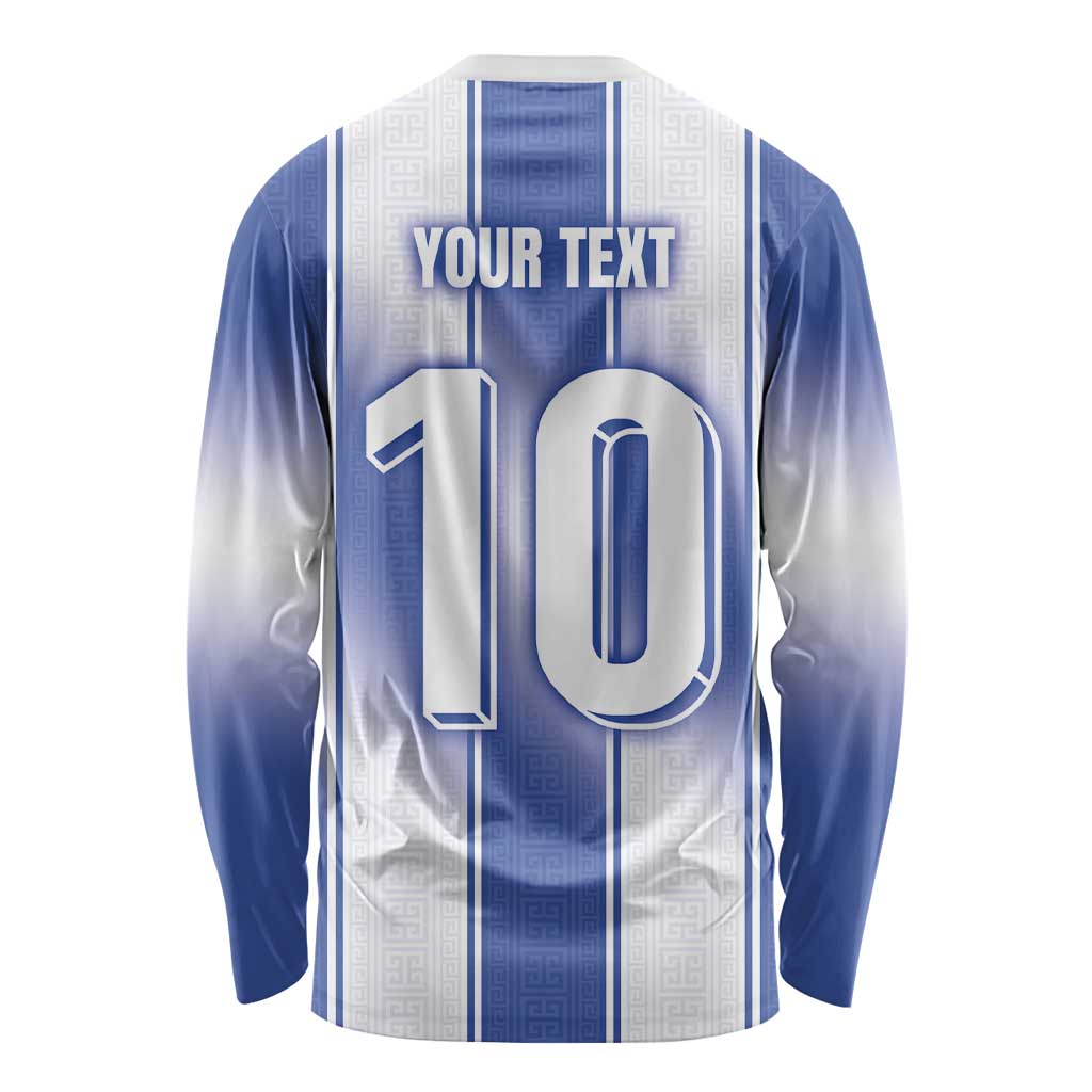 Custom Greece National Football Long Sleeve Shirt Greek Key Inspired Geometry - Wonder Print Shop