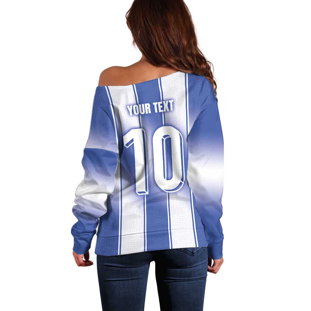 Custom Greece National Football Off Shoulder Sweater Greek Key Inspired Geometry - Wonder Print Shop