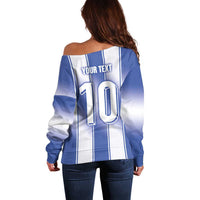 Custom Greece National Football Off Shoulder Sweater Greek Key Inspired Geometry - Wonder Print Shop