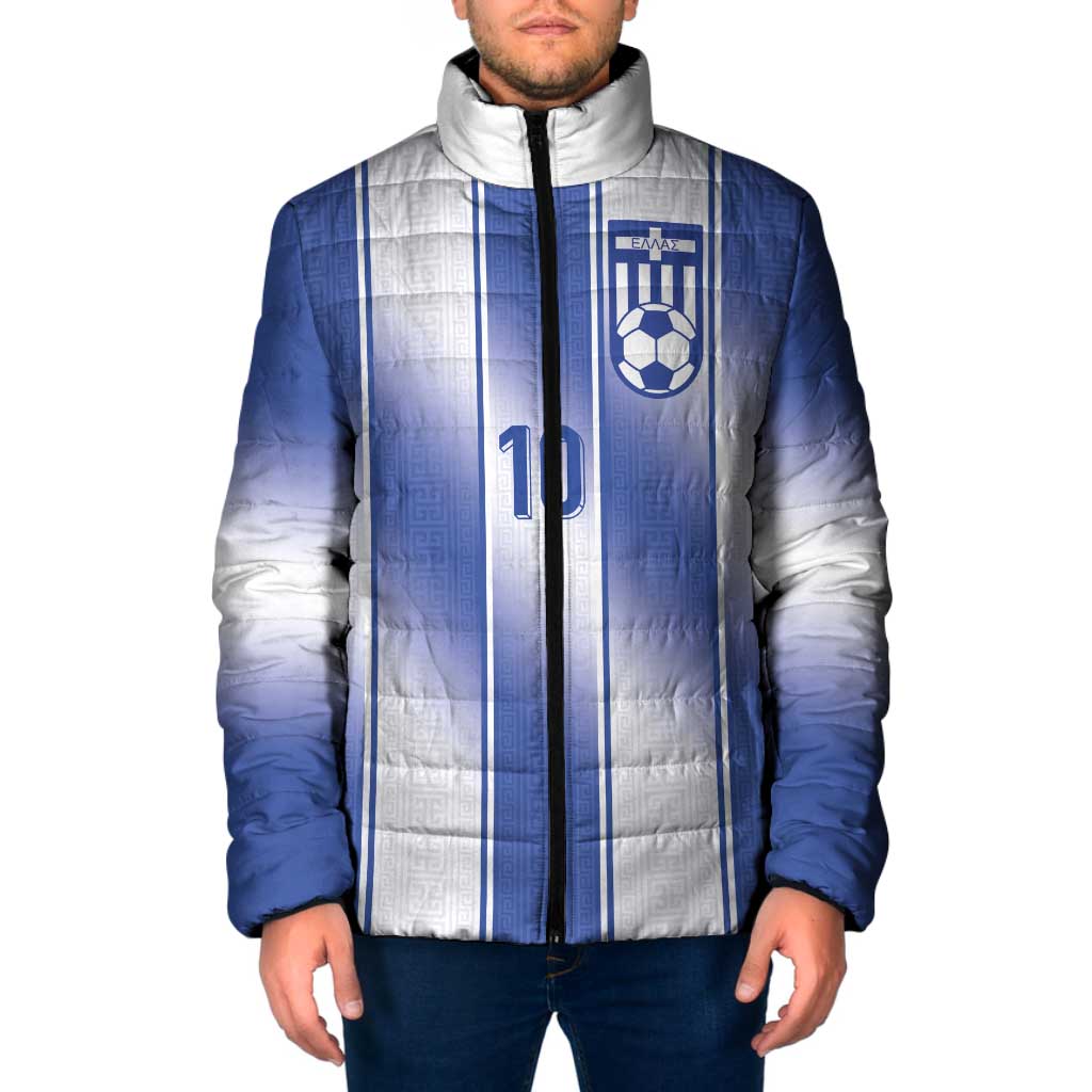 Custom Greece National Football Padded Jacket Greek Key Inspired Geometry - Wonder Print Shop