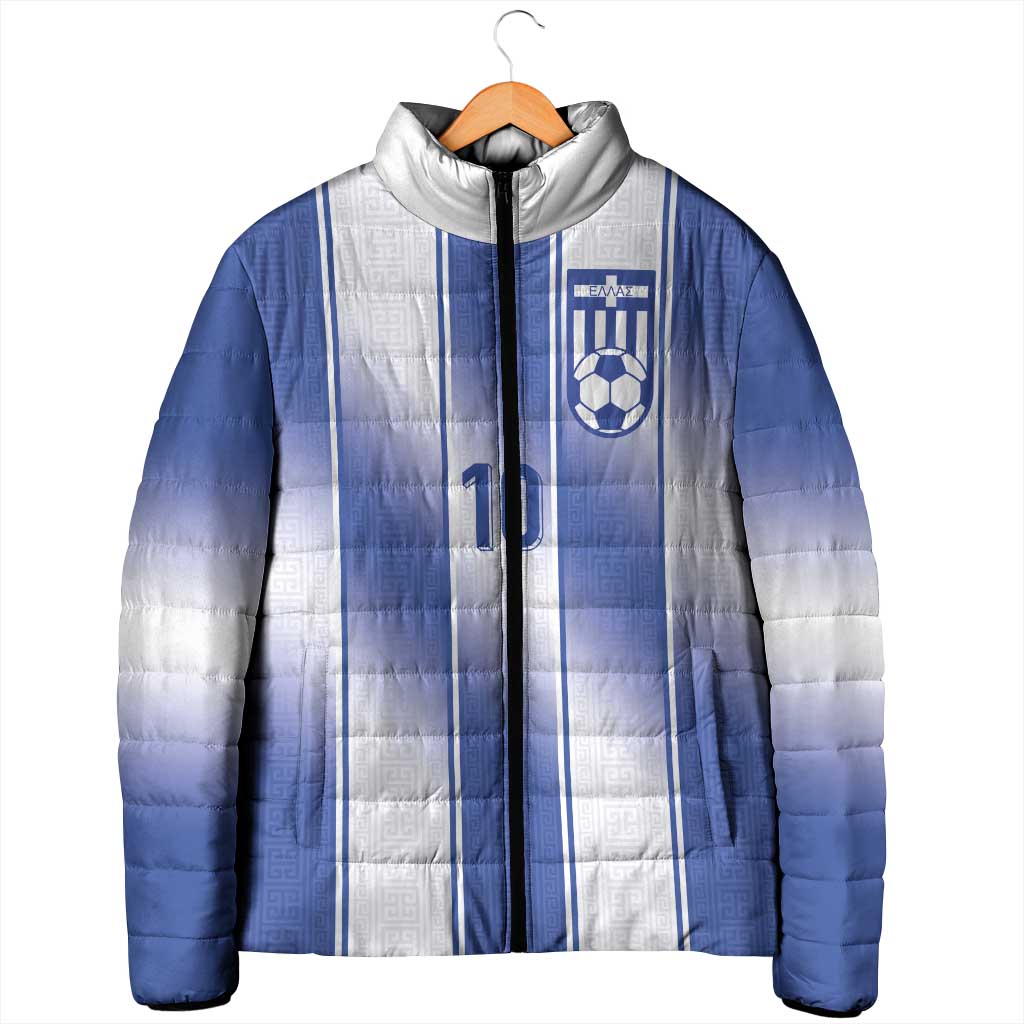Custom Greece National Football Padded Jacket Greek Key Inspired Geometry - Wonder Print Shop