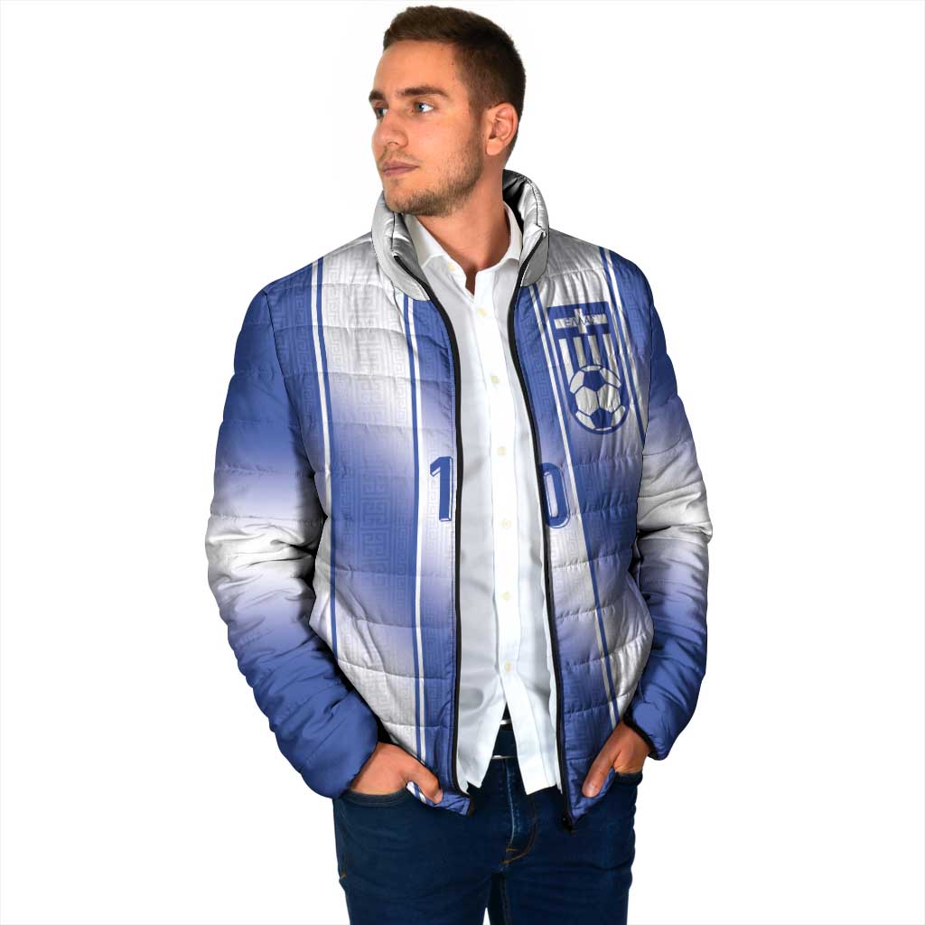 Custom Greece National Football Padded Jacket Greek Key Inspired Geometry - Wonder Print Shop