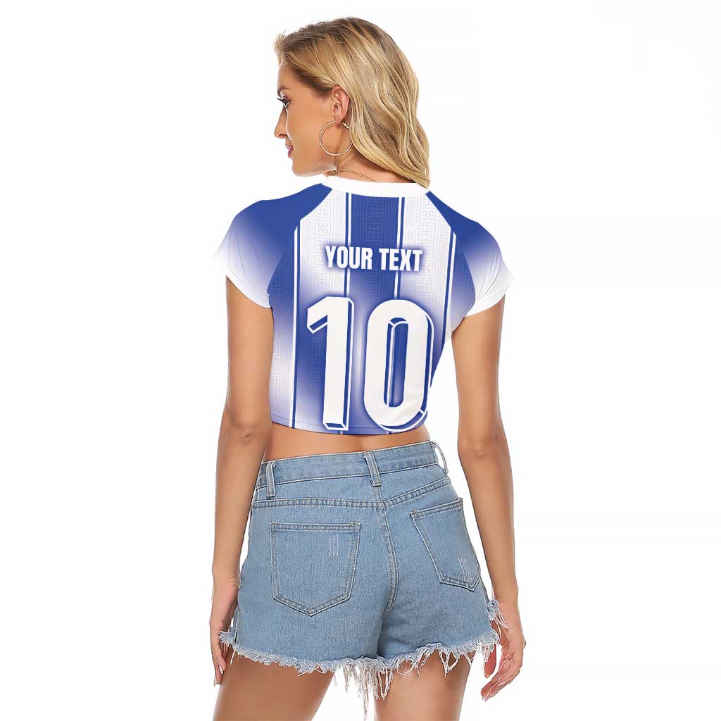 Custom Greece National Football Raglan Cropped T Shirt Greek Key Inspired Geometry - Wonder Print Shop