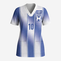 Custom Greece National Football Scrub Top Greek Key Inspired Geometry - Wonder Print Shop