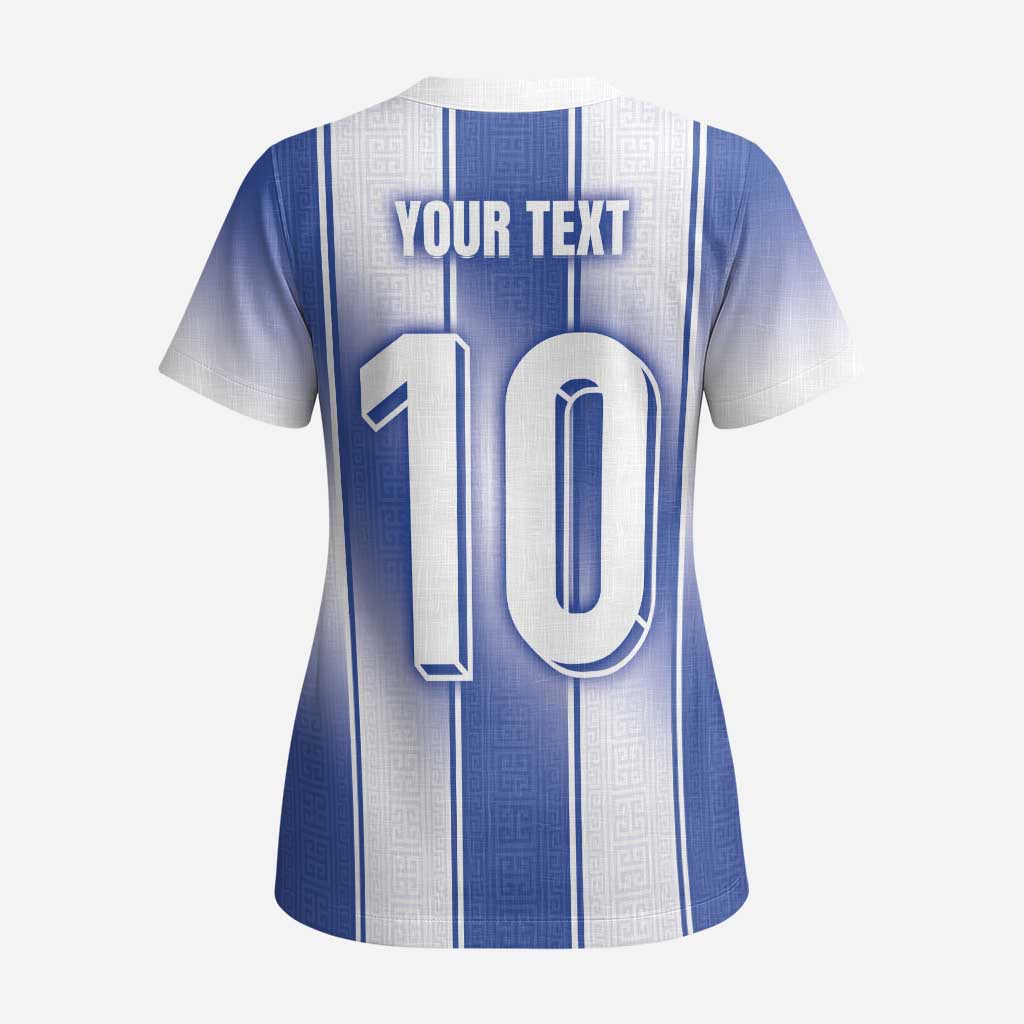 Custom Greece National Football Scrub Top Greek Key Inspired Geometry - Wonder Print Shop