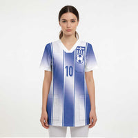 Custom Greece National Football Scrub Top Greek Key Inspired Geometry - Wonder Print Shop