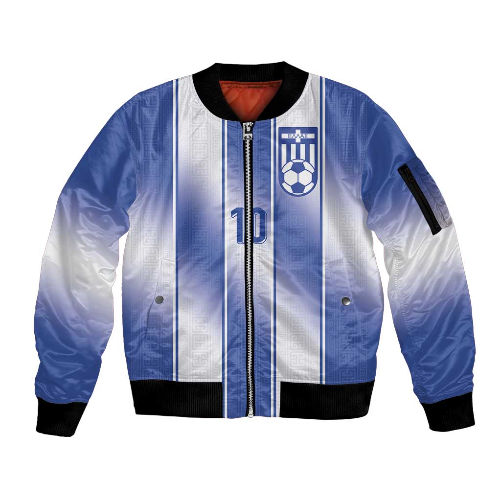 Custom Greece National Football Sleeve Zip Bomber Jacket Greek Key Inspired Geometry - Wonder Print Shop