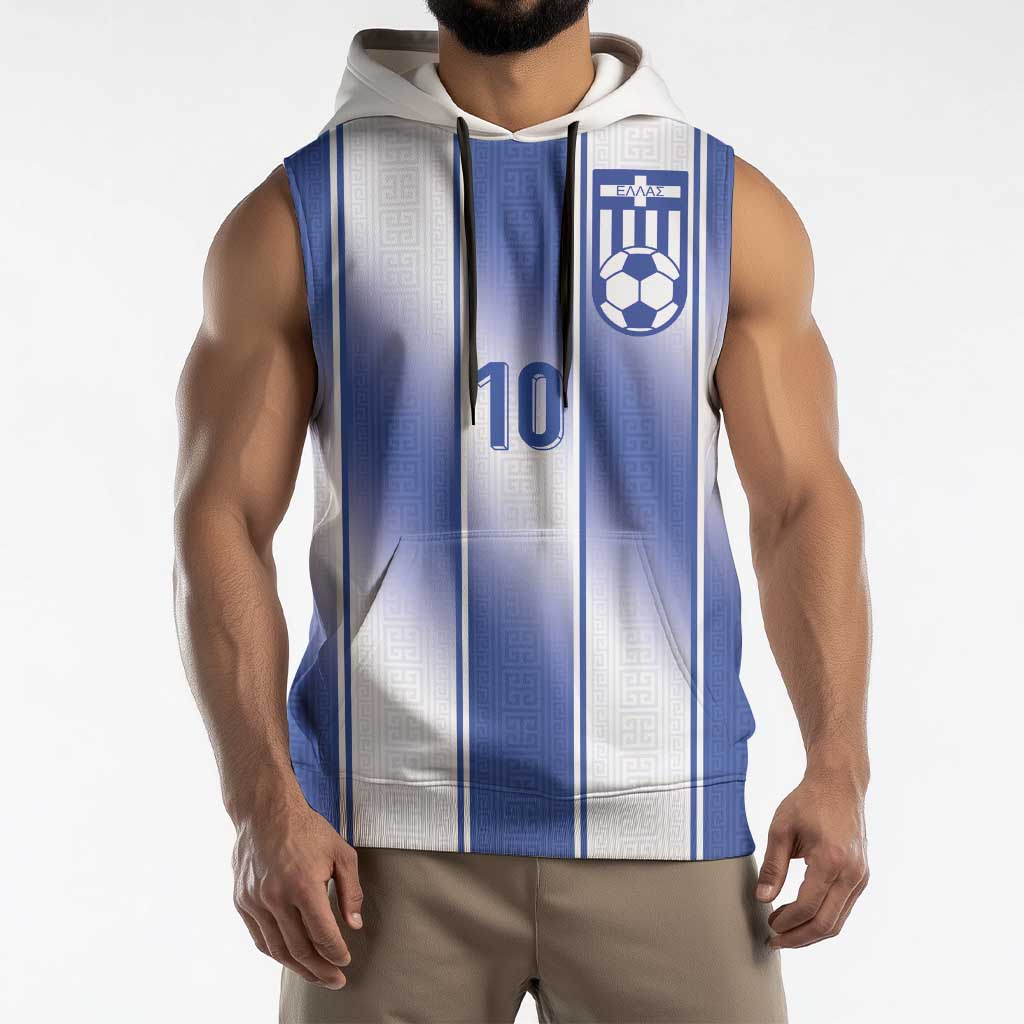 Custom Greece National Football Sleeveless Hoodie Greek Key Inspired Geometry - Wonder Print Shop