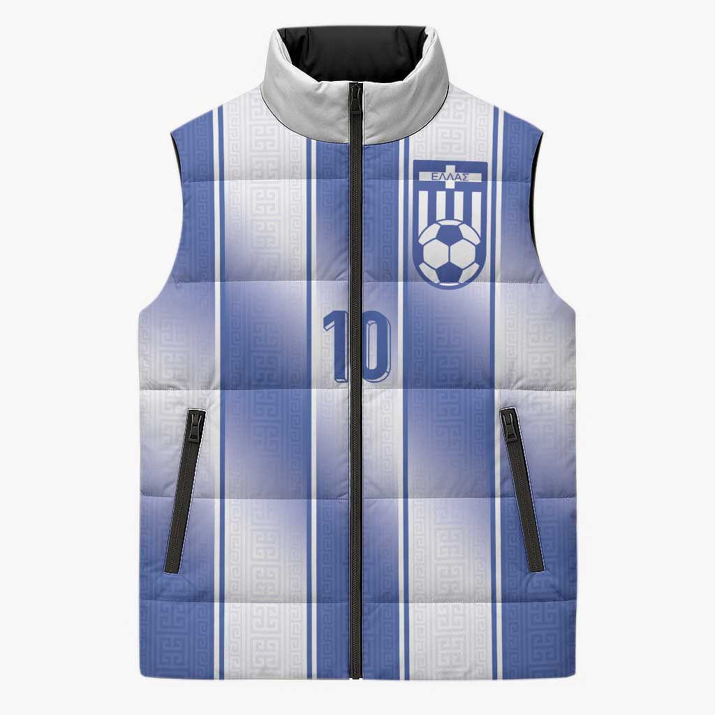 Custom Greece National Football Sleeveless Puffer Jacket Greek Key Inspired Geometry - Wonder Print Shop