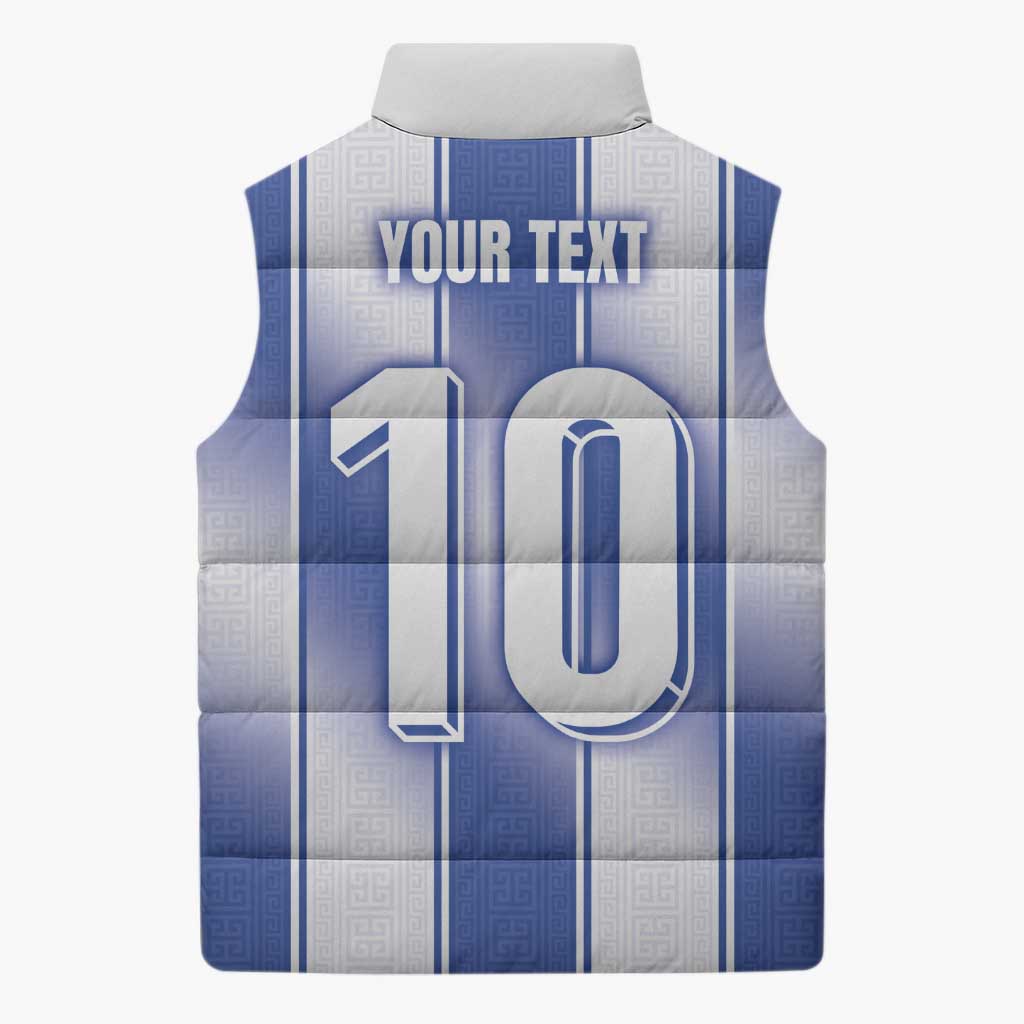 Custom Greece National Football Sleeveless Puffer Jacket Greek Key Inspired Geometry - Wonder Print Shop