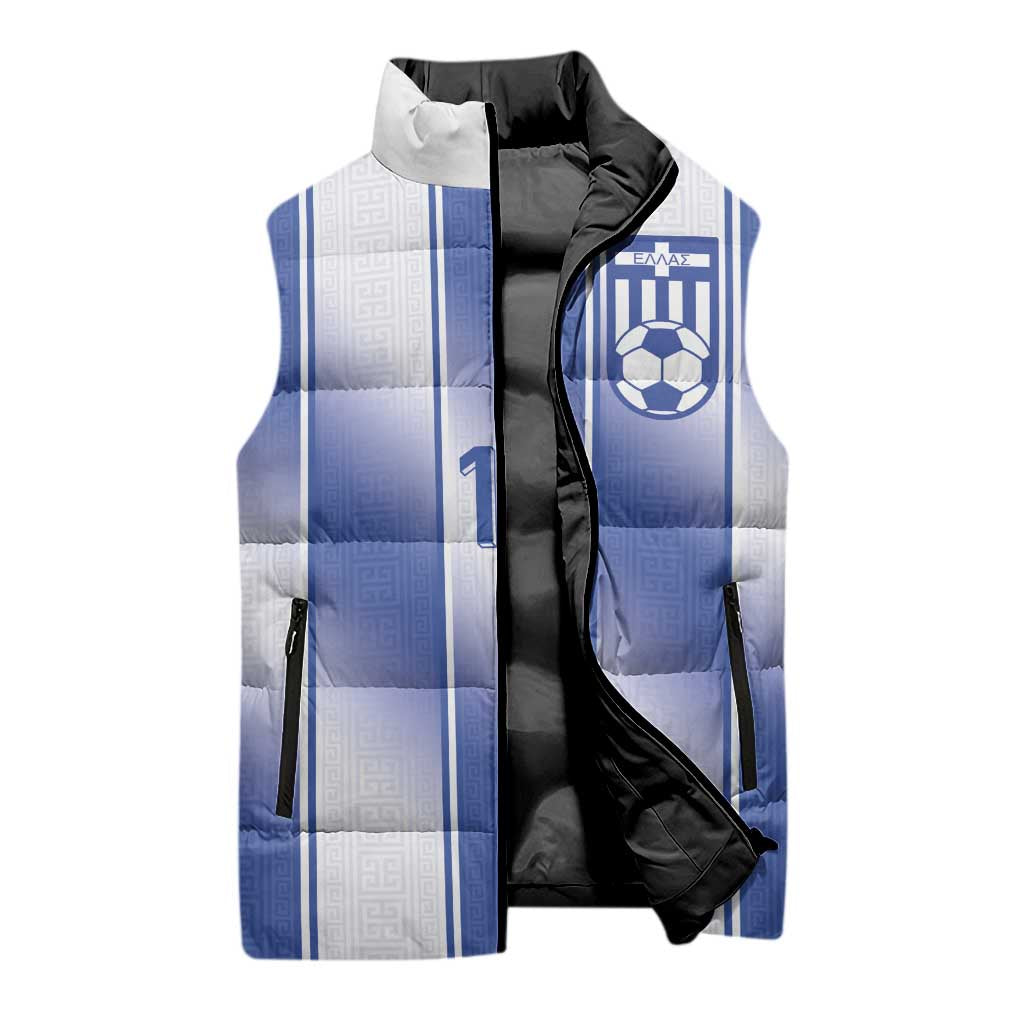 Custom Greece National Football Sleeveless Puffer Jacket Greek Key Inspired Geometry - Wonder Print Shop